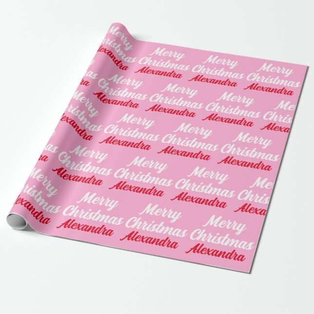 Create Your Own Name Pink Christmas  Wrapping Paper (Unrolled)