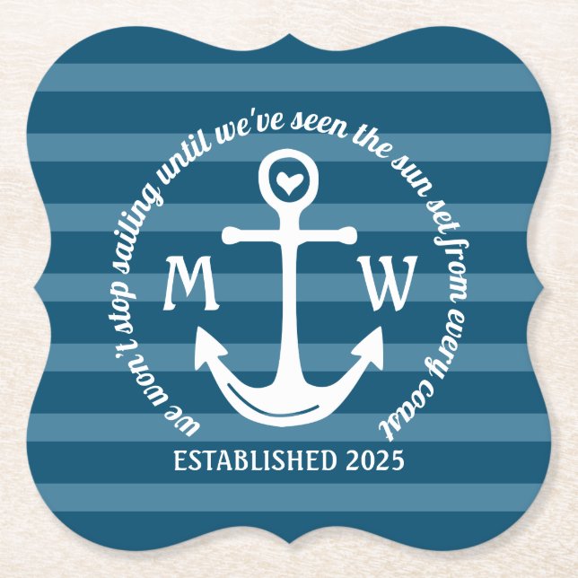 Create Your Own Nautical Anchor Heart Coastal Logo Paper Coaster (Front)