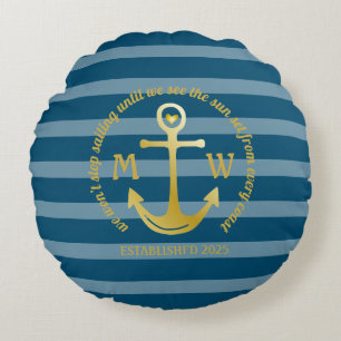Create Your Own Nautical Anchor Heart Coastal Logo Round Cushion