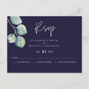 Create Your Own Navy White Eucalyptus RSVP Postcard