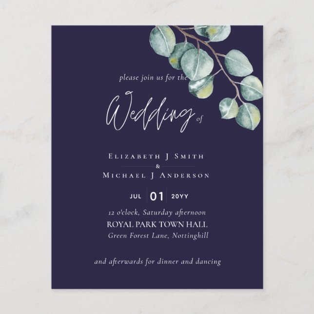 Create Your Own NAVY White Sage Eucalyptus Wedding (Front)
