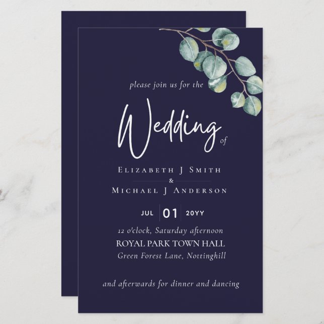 Create Your Own NAVY White Sage Eucalyptus Wedding (Front/Back)