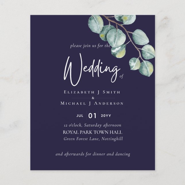 Create Your Own NAVY White Sage Eucalyptus Wedding Flyer (Front)