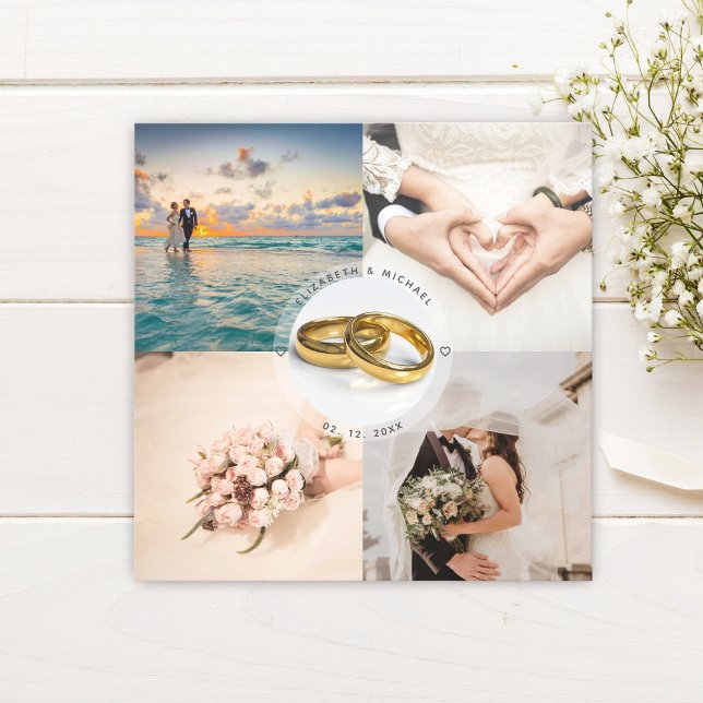 Create Your Own Newlyweds Wedding Photo Collage Magnetic Invitation (Creator Uploaded)
