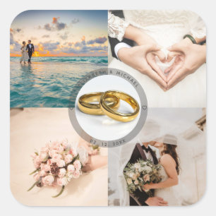 Create Your Own Newlyweds Wedding Photo Collage Square Sticker
