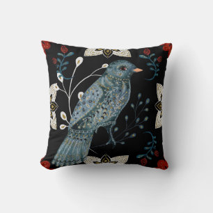 Create Your Own Nordic Blue Bird & Snowflakes Cushion