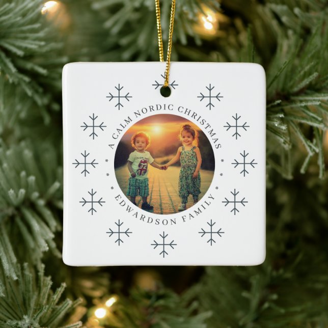 Create your own nordic family photo christmas ceramic ornament (Tree)