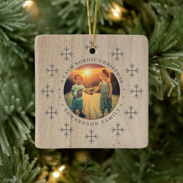 Create your own nordic family photo christmas ceramic ornament (Tree)