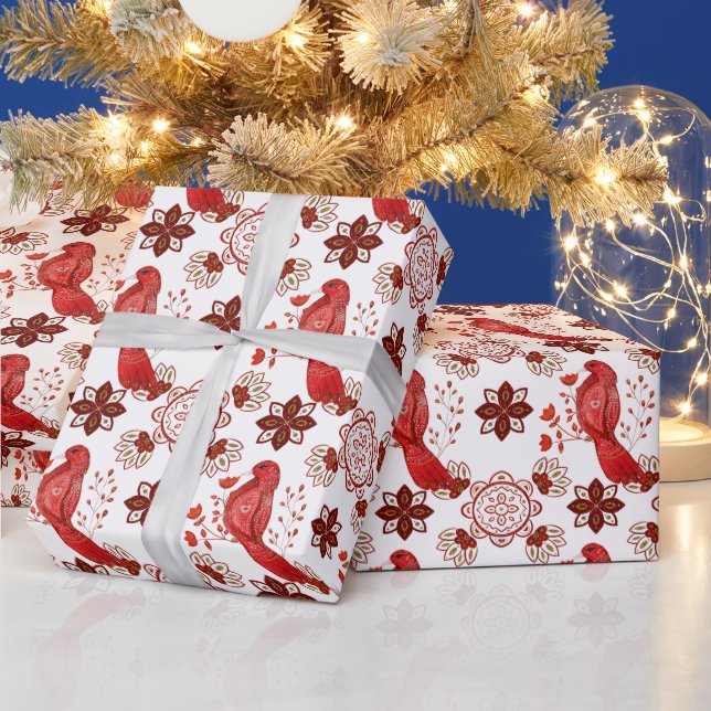 Create Your Own Nordic Red Cardinal Wrapping Paper (Holidays)