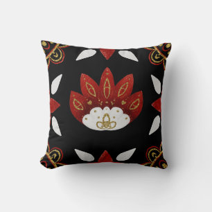 Create Your Own Nordic Red & Gold Folk Art Flower Cushion