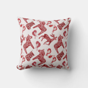 Create Your Own Nordic Red & White Horses & Birds Cushion