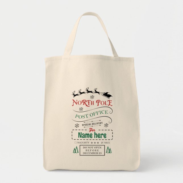 Create Your Own North Pole Post Office Gift Sack Tote Bag (Front)