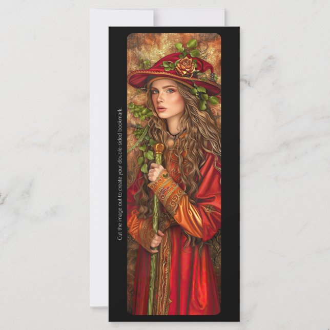 Create Your Own Nouveau Red Nature Witch Bookmark (Front)