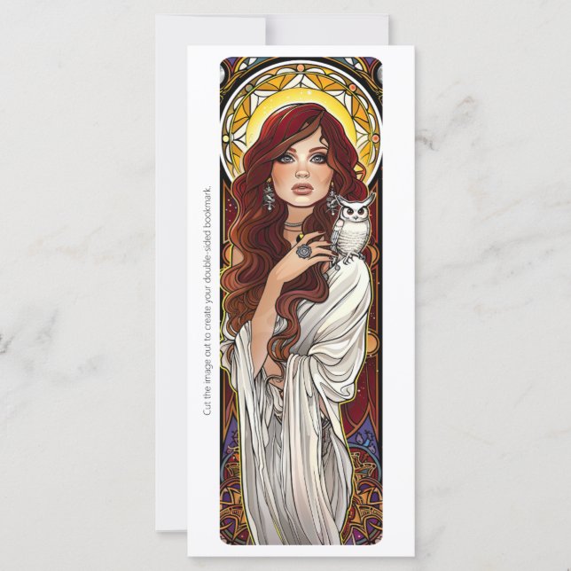 Create Your Own Nouveau White Owl Witch Bookmark (Front)