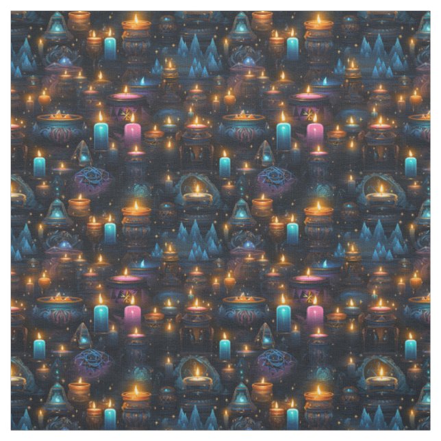 Create Your Own Occult Candles & Cauldrons Blue Fabric (Swatch)