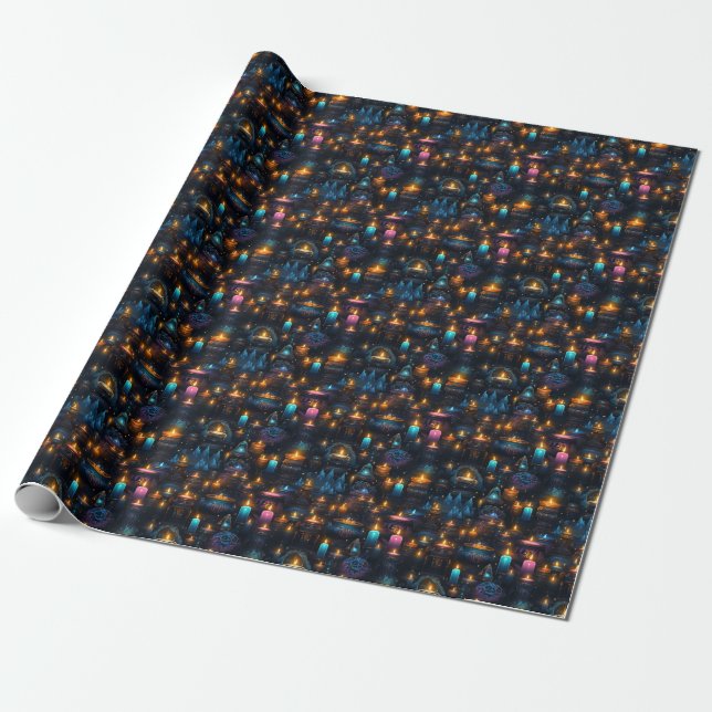 Create Your Own Occult Candles & Cauldrons Blue Wrapping Paper (Unrolled)