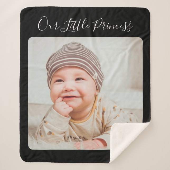 Create Your Own One Photo Personalised Black  Sherpa Blanket (Front)