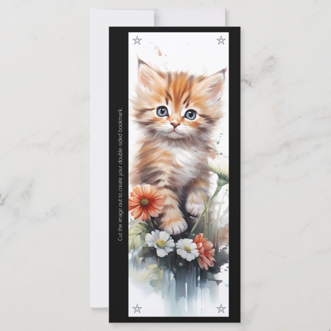 Create Your Own Orange Kitten Daisy Bookmark Card (Front)