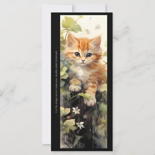 Create Your Own Orange Kitten Floral Bookmark Card (Front)