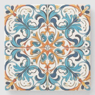 Create Your Own Ornamental Turquoise Orange Blue Stone Coaster