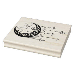Create Your Own Ornate Boho Moon Silhouette Rubber Stamp