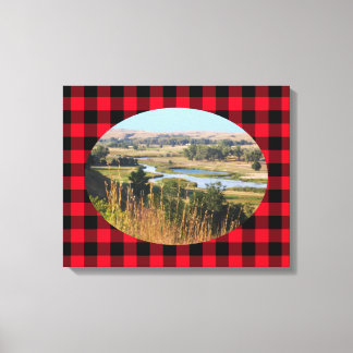 Create Your Own Oval Landscape Photo Buffalo Plaid Canvas Print