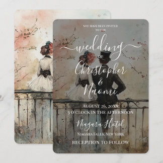 Create Your Own Painted Bride & Groom Wedding Invitation