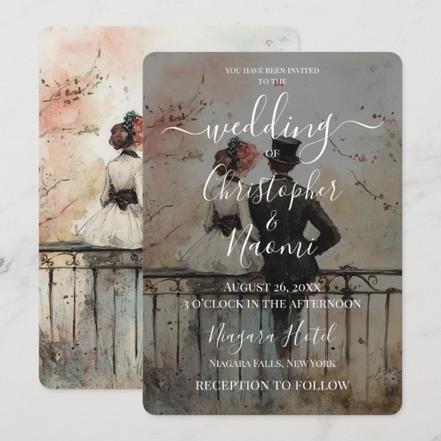 Create Your Own Painted Bride & Groom Wedding Invitation (Front/Back)
