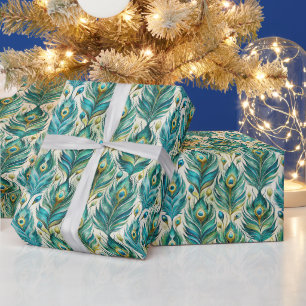 Create Your Own Painted Peacock Feathers Wrapping Paper