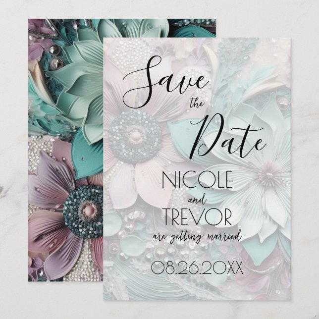 Create Your Own - Paper Flowers Save The Date (Front/Back)