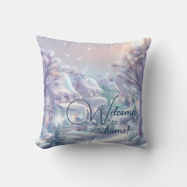 Create Your Own Pastel Christmas Village Cushion (Front)