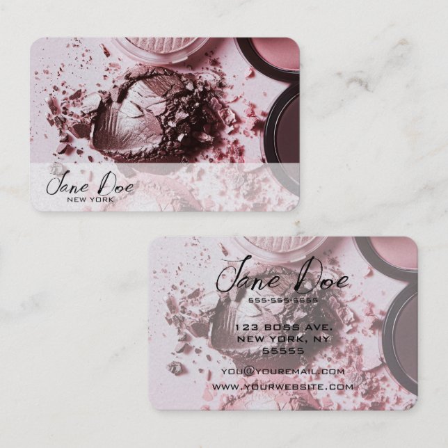 Create Your Own Pastel Pink Crushed Makeup Business Card (Front/Back)