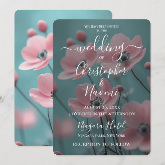 Create Your Own Pastel Pink & Teal Flowers Wedding Invitation