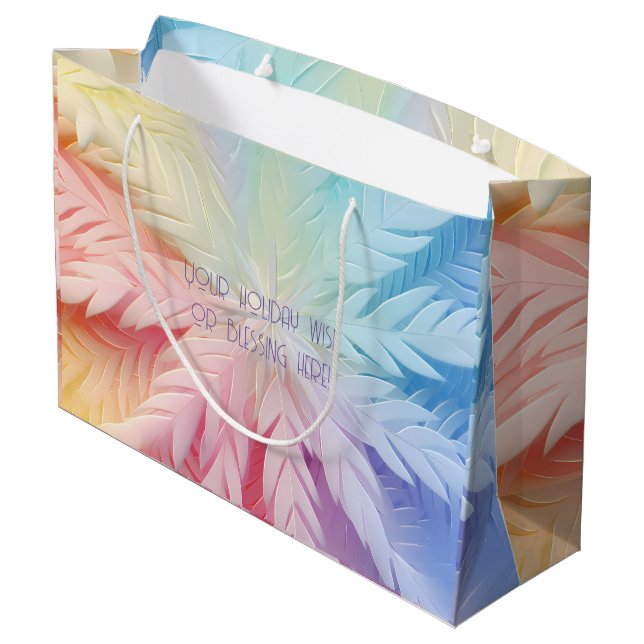 Create Your Own Pastel Rainbow Christmas Snowflake Large Gift Bag (Back Angled)