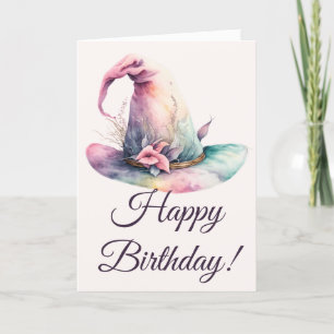 Create Your Own Pastel Rainbow Witch Hat Leaves Holiday Card