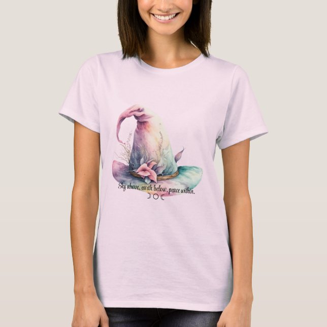Create Your Own Pastel Rainbow Witch Hat Leaves T-Shirt (Front)