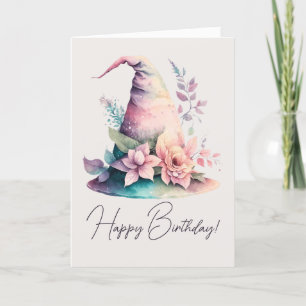 Create Your Own Pastel Rainbow Witch Hat Roses Holiday Card