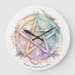 Create Your Own Pastel Starry Rainbow Pentacle Large Clock