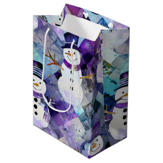 Create Your Own Patchwork Xmas Purple Snowmen Medium Gift Bag