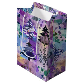 Create Your Own Patchwork Xmas Trees Snowflakes Medium Gift Bag