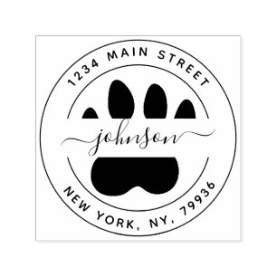 Create Your Own Paw Modern Round Return Address Self-inking Stamp