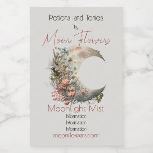 Create Your Own Peach Roses Floral Crescent Moon Wine Label