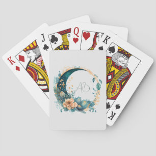 Create Your Own Peach & Teal Floral Moon Playing Cards