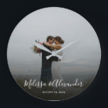 Create your own personal photo wedding large clock<br><div class="desc">Create your own personal photo wedding wall clock.
Add your own most beautiful wedding photo,  add your names and wedding date.
A very personal wedding gift.</div>