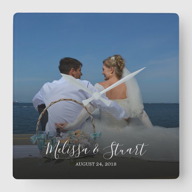 Create your own personal photo wedding square wall clock (Front)