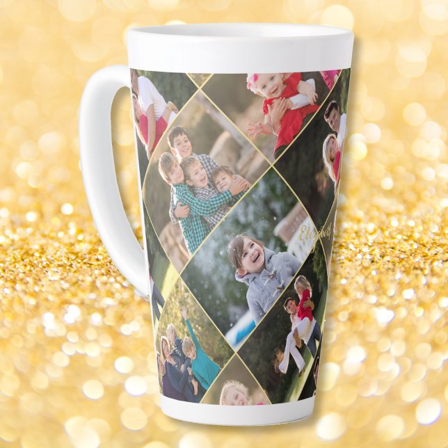 Create Your Own Personalised 6 Photo Collage Text Latte Mug (Create Your Own Personalized 6 Photo Collage Text Latte Mug)