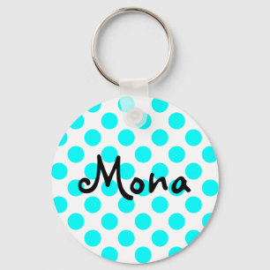 Create Your Own Personalised Aqua Polka Dot Key Ring