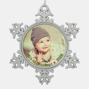 Create Your Own Personalised Baby Photo Christmas  Snowflake Pewter Christmas Ornament