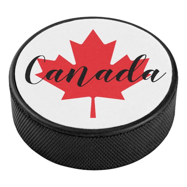 Create Your Own Personalised Canada Red Maple Leaf Hockey Puck (3/4)