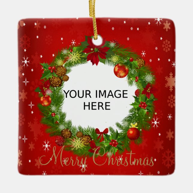 Create your own personalised Christmas Photo Ceramic Ornament (Front)